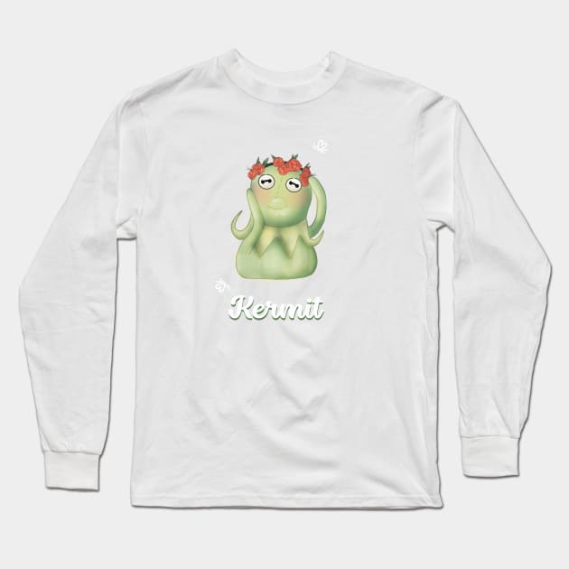 kermit the frog with flowercrown Long Sleeve T-Shirt by Mydrawingsz